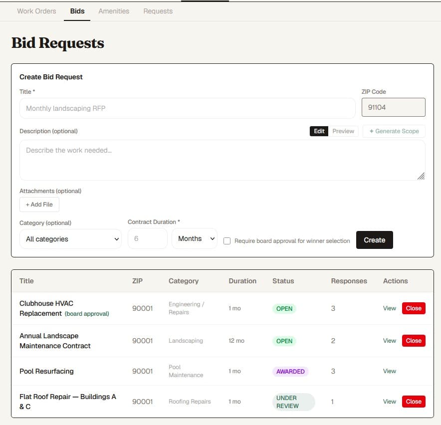 PropMIS vendor bid comparison helping a manager choose a competitive bid
